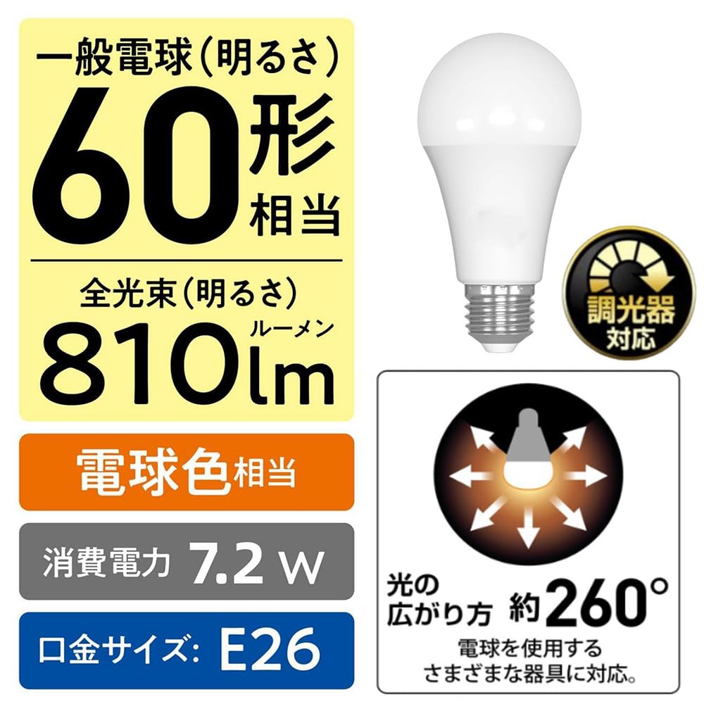 LED Light Bulb, Dimmable, E26 Base (26mm Diameter), Equivalent To a 60W Incandescent Bulb, Warm White Light, General-purpose, Omnidirectional,