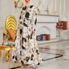 Floral Printting Ramadan Muslim Dress Abayas Lace Up O-Neck Dubai Turkey Islam Clothing Kaftan Robe for Womens Girls