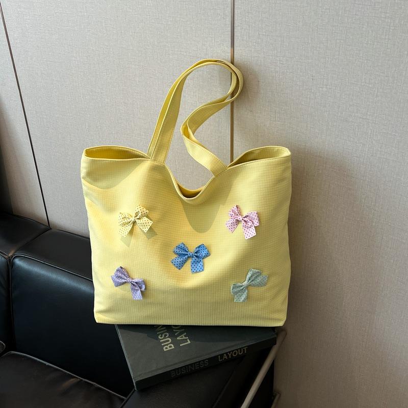 Bow Shoulder Bag Spring and Summer New Fashion Casual Canvas Bag Large Capacity Class Tote Women's Bag