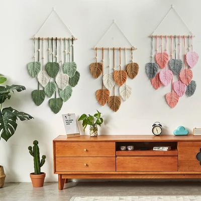 Makramee Wandbehang Blätter Böhmischer Wandbehang Gewebte Tapisserie Groß Schick Gewebtes Blatt Quaste Handgefertigte Gewebte Wandkunst für Schlafzimmer Kinderzimmer Zuhause 90x40cm