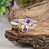 Natural Amethyst Double Stone Ring  | 925 Sterling Silver Minimalist Ring | February Birthstone Ring | Dainty Gemstone Ring | Gift for Her