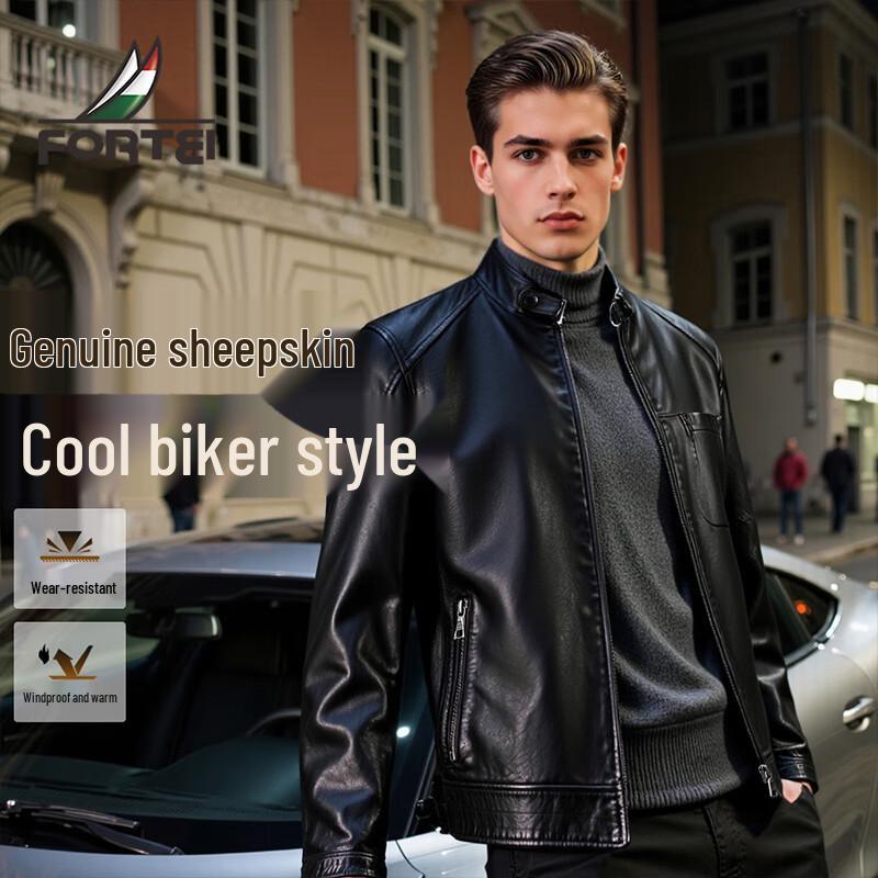 

Futeng Men s Stand-Collar Lambskin Leather Jacket XL 52