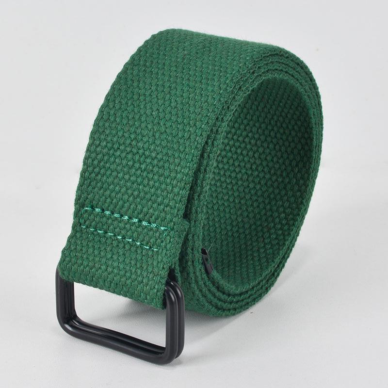 Unisex No-Hole Canvas Belt with Double Ring Buckle - Perfect for Students, Military Training, and Fashion.