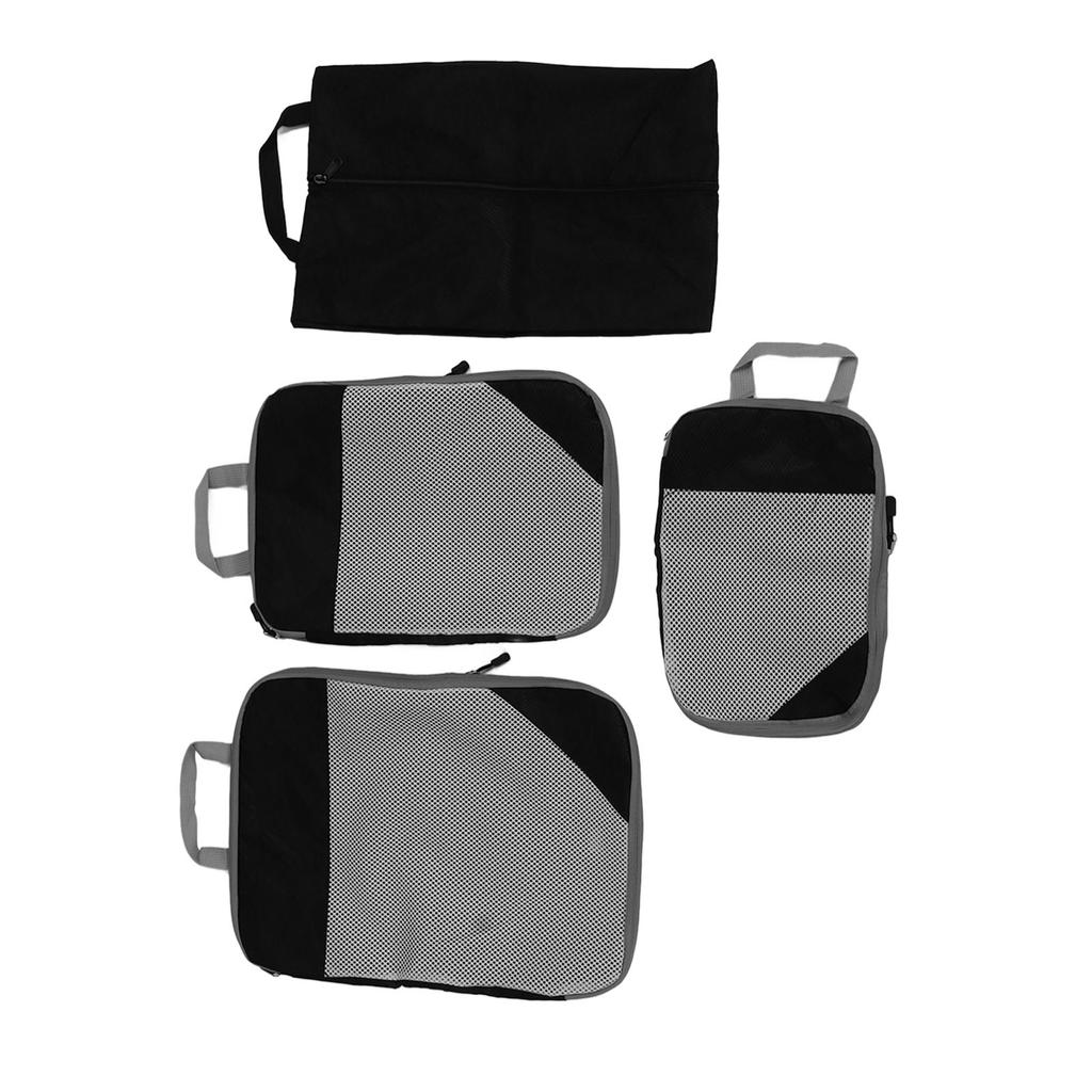Compression Packing Bags Waterproof Portable Luggage Suitcase Organizer Pouch for Clothing Underwear Shoes 4pcs Black