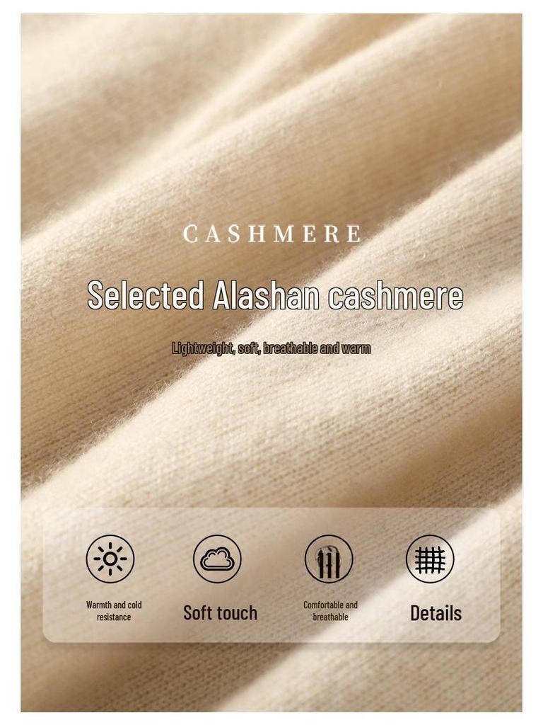 Women’s Cashmere Pile Collar Sweater - High Collar, Knitted, Loose Fit, Slim Inner Layer
