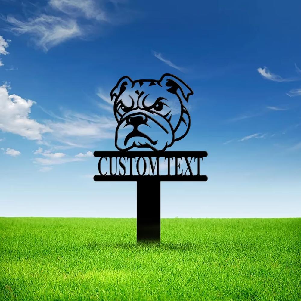 Custom Bulldog Yard Stake with Name, Metal Garden Sign for Dog Lovers, Personalized Pet Memorial