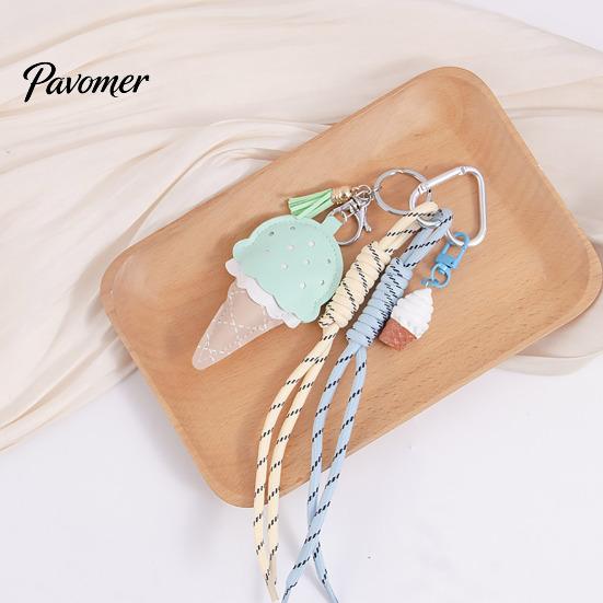 Lollipop Ornaments Faux Leather Ice Cream Pendant, Hanging Decoration Portable Keychain Charms with Braided Rope, Handbag Backpack Purse Bag