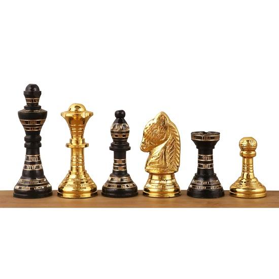 Staunton Inspired Brass Metal Luxury Chess Pieces  Board Set 30.48 Cm Gold, Black