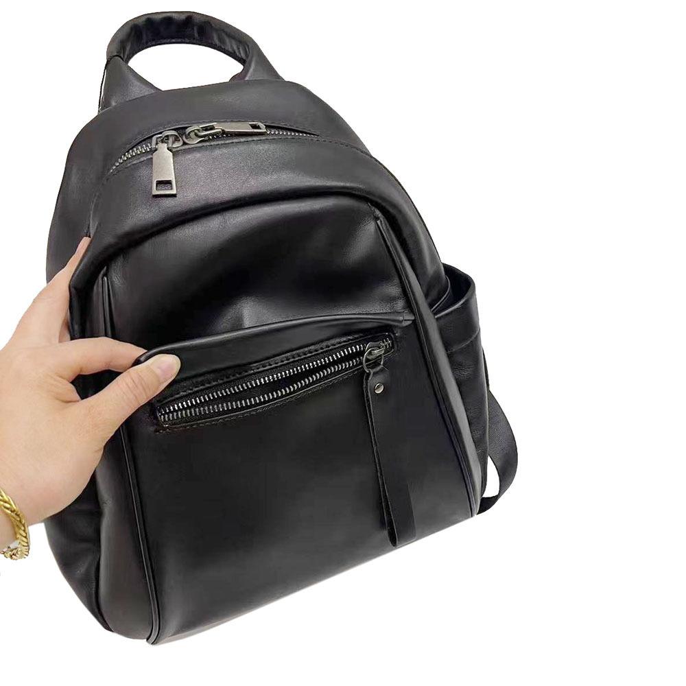 High-End Cowhide Backpack Full Leather Women'S Backpack Fashionable Versatile Soft Black Cowhide Women'S Bag