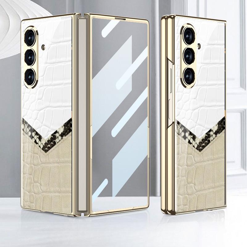 Samsung Z Fold8Ultra Electroplated Folding Glass Painted Fashion Personality Contrasting Color Leather Pattern Mobile Phone Case