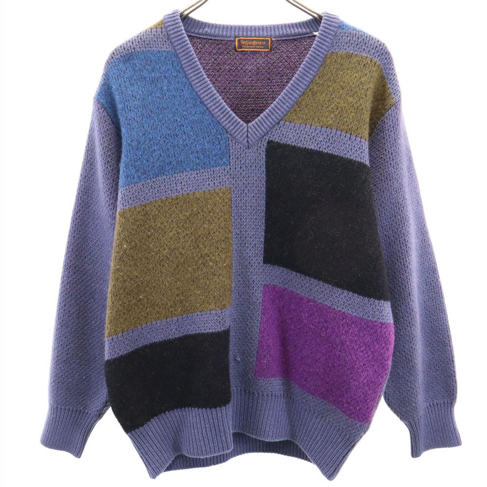 

YVES SAINT LAURENT 80-е 90-е Шерстяная смесь Старый С длинным рукавом V-образный вырез свитер Мужской Б/у