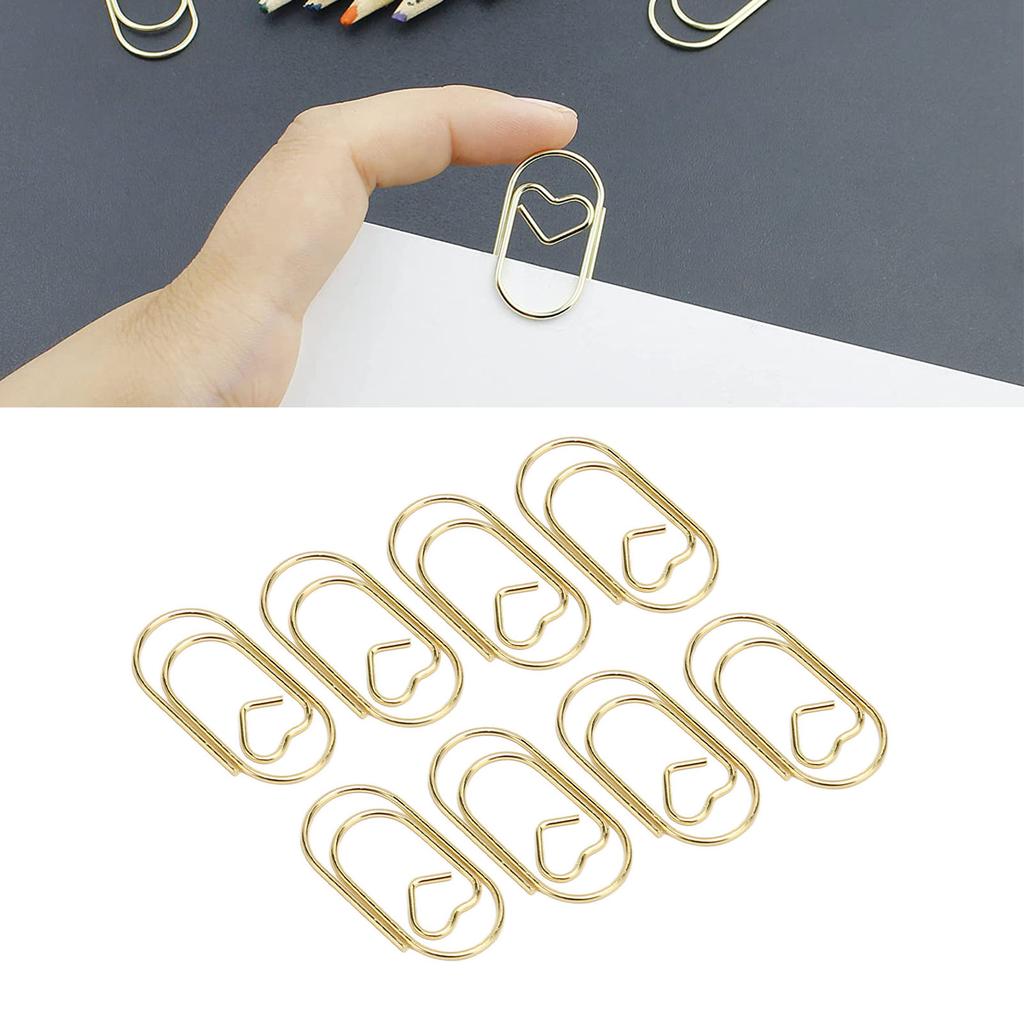 100pcs Paper Clips Portable Hrt Shape Rustproof Electroplated Metal Paperclips Supplies