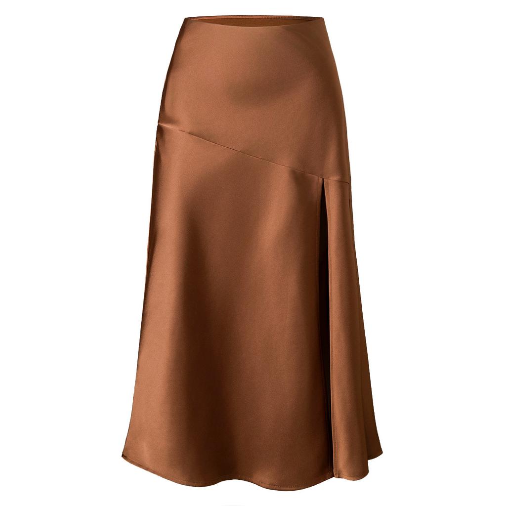 Women's New Satin Bustier High-waisted Elastic Split Long Skirt Sexy Splicing Package Hip Skirt Female