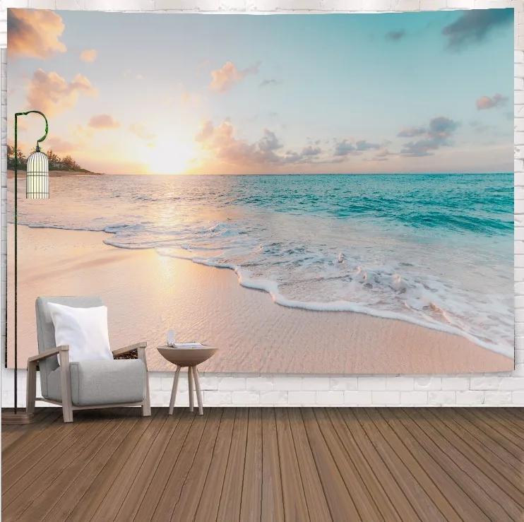VIKAMA Tropical Beach Landscape Tapestry Summer Coconut Grove Waves Fresh Vacation Style Living Room Room Decoration