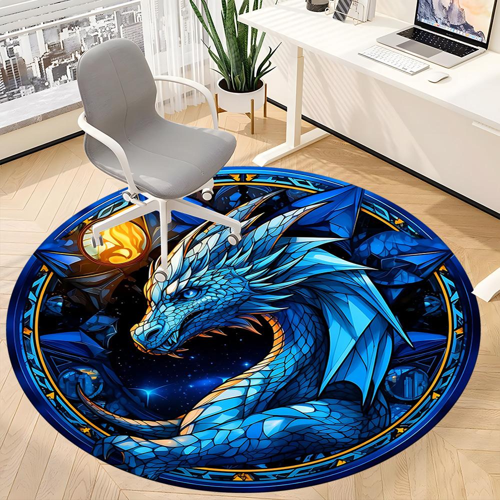 1pc Dragon Fantasy Office Round Area Rug,  Mat Suitable ForOffice, Under Office Chairs Bedroom Living Room Home Decor, Room Deco