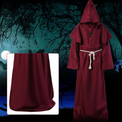 4-teiliges/Set Halloween Umhang Kostüm Mittelalterlicher Mönch Zauberer Cosplay Umhang Tanzstoff Robe mit starkem Fall Großer Hut Halskette Taille