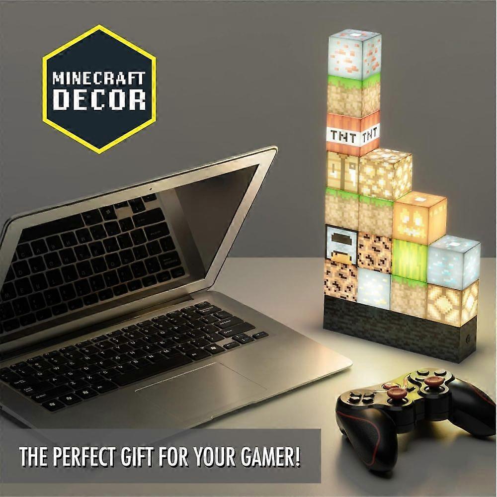 Block Building Lamp 16 Customizable Light Up Blocks - Interactive Decoration, Toy, Nightlight for Kids, Gamer Room Decor, Gaming Gift