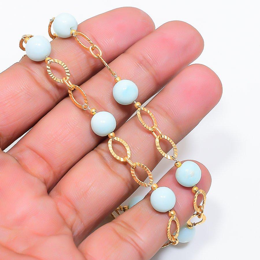 Republic Larimar Gemstone Handmade 925 Sterling Silver Jewelry Necklace 20" GK-7599