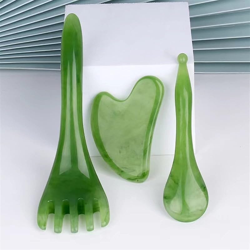 3Pcs/Set Gua Sha Massage Tools Synthetic Resin Head Massage Comb Beauty Scraping Board Acupoint Stick Skin Lifting Detox (Color : Set A)