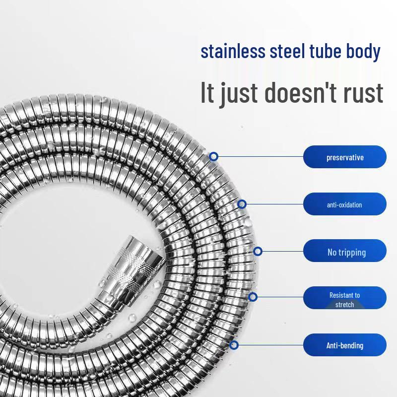 Pressurized Stainless Steel Shower Hose, Explosion-Proof, High-Temperature Resistant, 1.5/2 Meters for Home Use