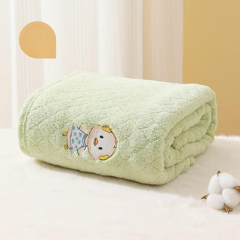 Baby Bath Towel Super Soft Absorbent Bath Fast-Drying Towel Cartoon Embroidery Blanket Coral Fleece Thickened