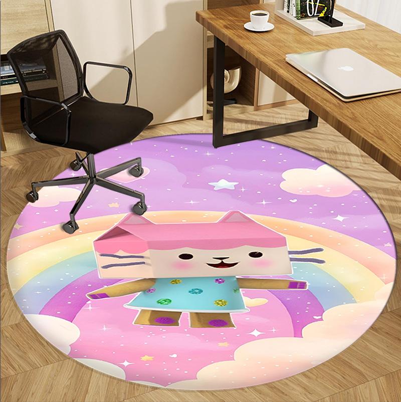 Gabby's Dollhouse Pattern Round Rug, Indoor/Outdoor Mat, for Picnic, Gameroom, Bedroom, Office, Living Room, Home Decor Carpet, Birthday Gift