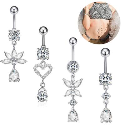 European And American Style Butterfly Inlaid Zircon Stainless Steel Navel Ring Body Piercing Jewelry 
