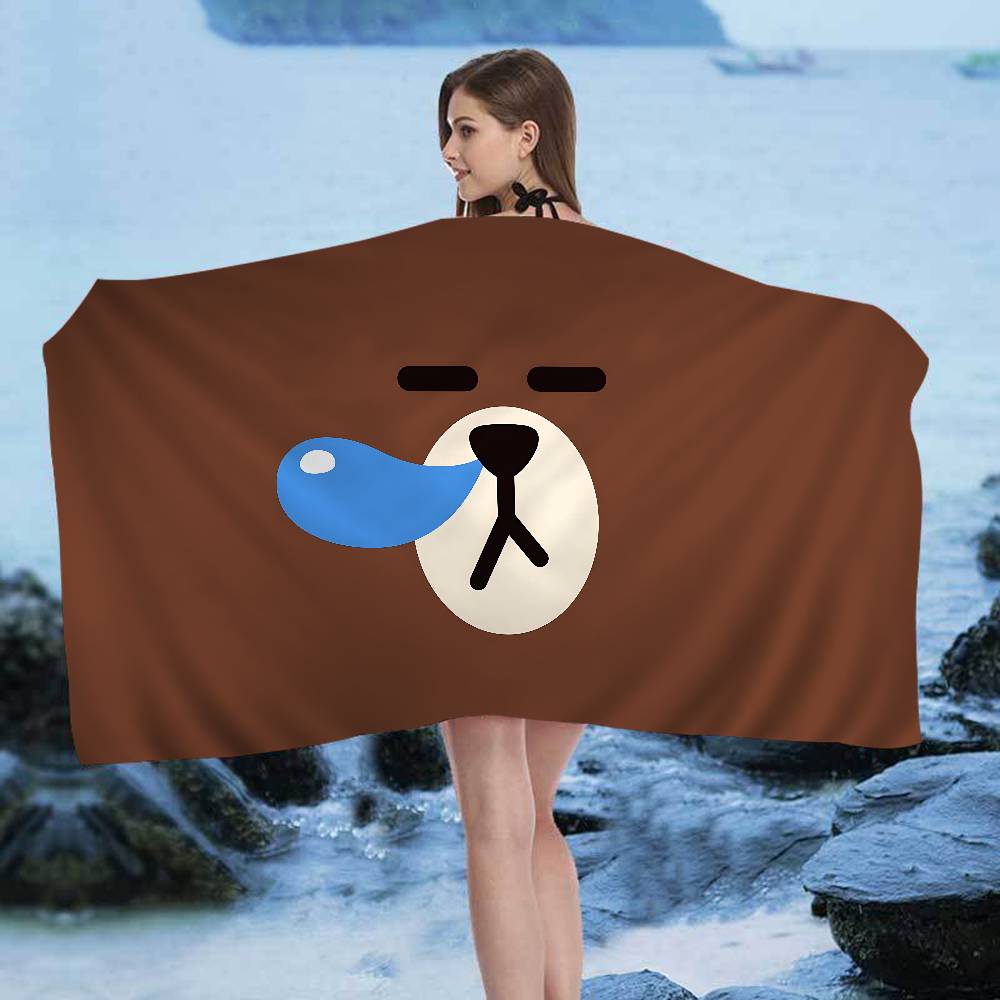L-Lines Friends B-Brown Bear Microfiber Blanket Quick Drying Beach Towels Oversized Printing Super Absorbent Pool Towel Blanket