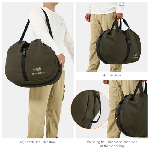Bassdash Wader Bag, Foldable, Shoulder Strap, Mesh Boot Storage, Waterproof, 48L, Fishing, Travel, FP08