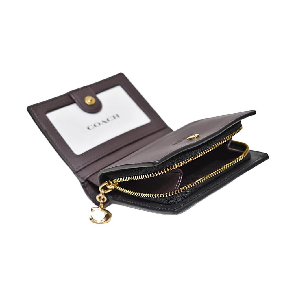 New COACH Snap Wallet Crocodile Embossed Leather With Smooth Leather Card Holder, Wallet Women's Black C6092-IMBLK