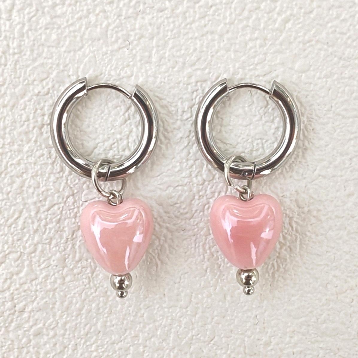 

Stainless Steel Heart Faux Pearl Dangle Earrings for Women Punk Hip-Hop Y2K Cool Love Hoop Earrings Zircon Gift for Her Copper