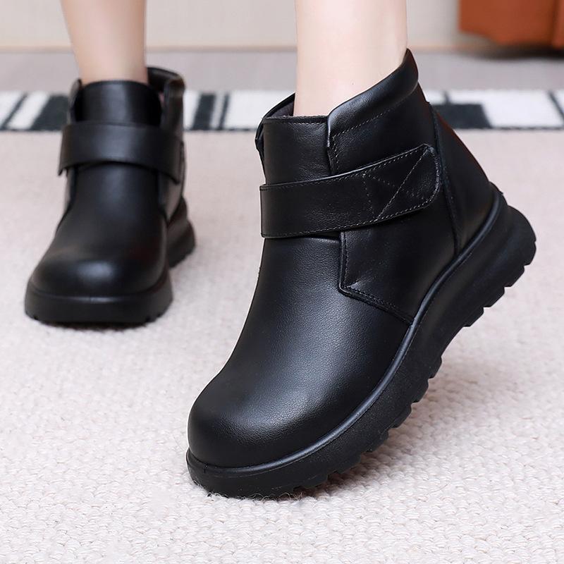 Winter Thickened Fleece Ankle Boots, Round-toed Shoes, Soft-soled Cotton Shoes