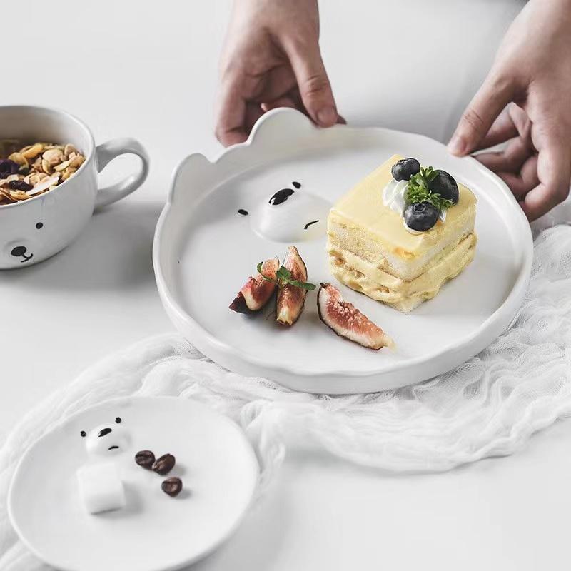 Cute Animal Bowl Cake Dish Large Salad Soup Pasta Bowl Coffee Mug Milk Cup Ceramic White Dinner Plates Set Cute Dishes Set Korea