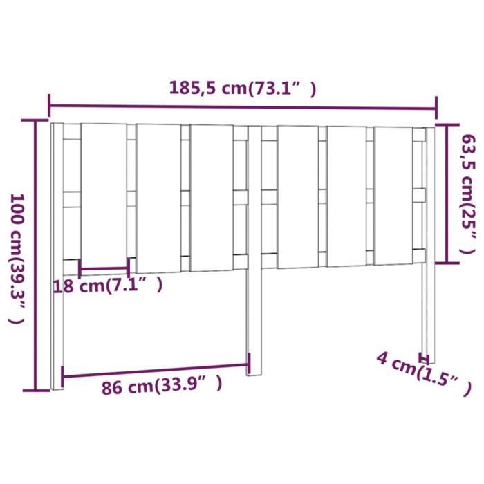 VidaXL Tête de lit Blanc 185,5x4x100 cm Bois massif de pin 818006