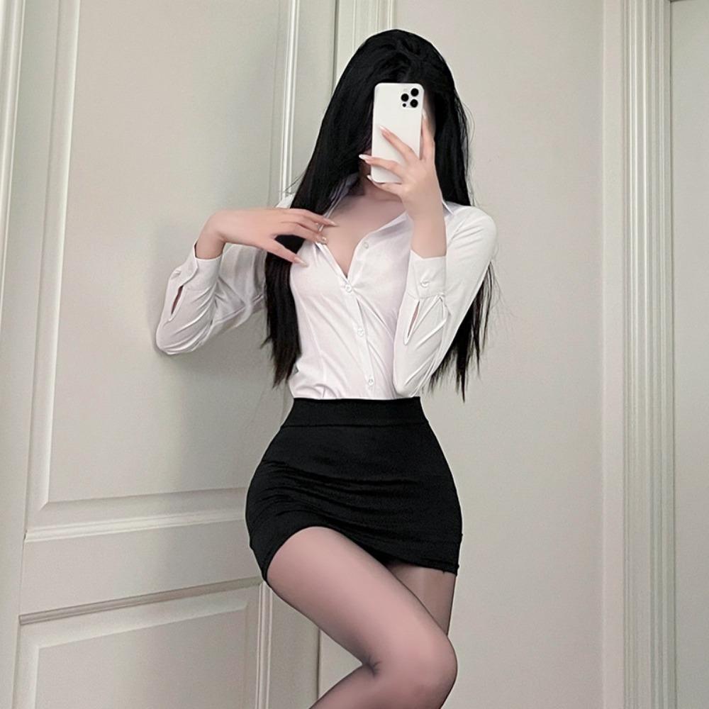 Domila Sexy Secretary Uniform Suit Seduction Hips Passion Nightclub Female White Collar Pure Desire Cosplay