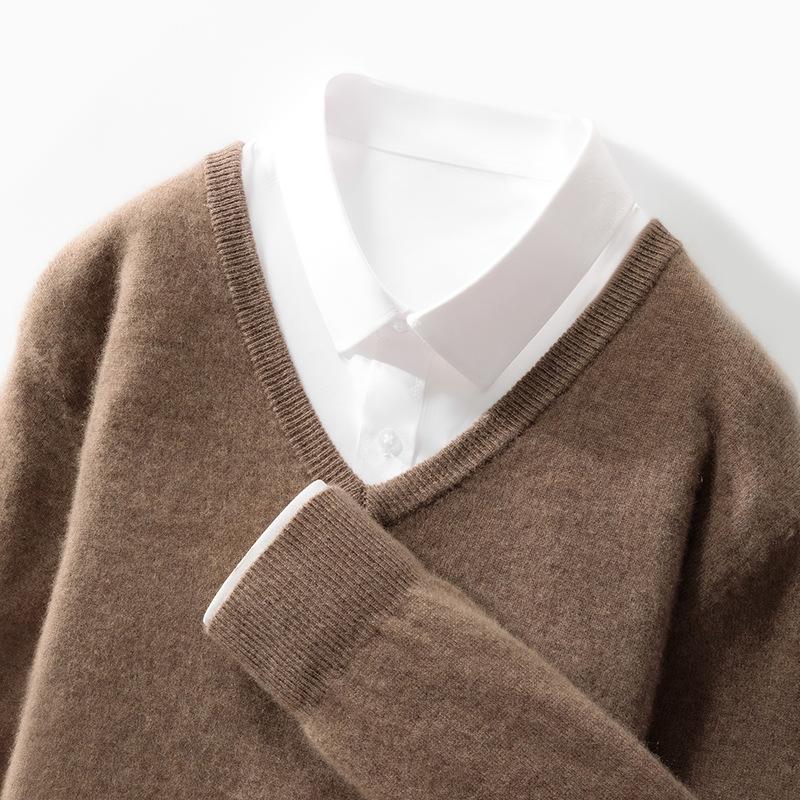 New V-neck Cardigan for Men's Solid Color Pullover Sweater Basic Large Size Loose Casual Knitted Base Shirt