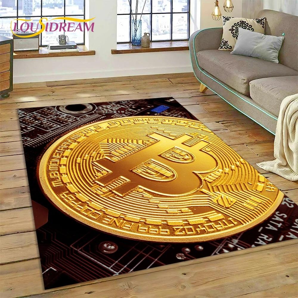 Bitcoin 3D Virtual Currency NFT Area Rug Carpet for Bedroom Living Room Home Sofa Decoration,Children Game Large Decor Floor Mat