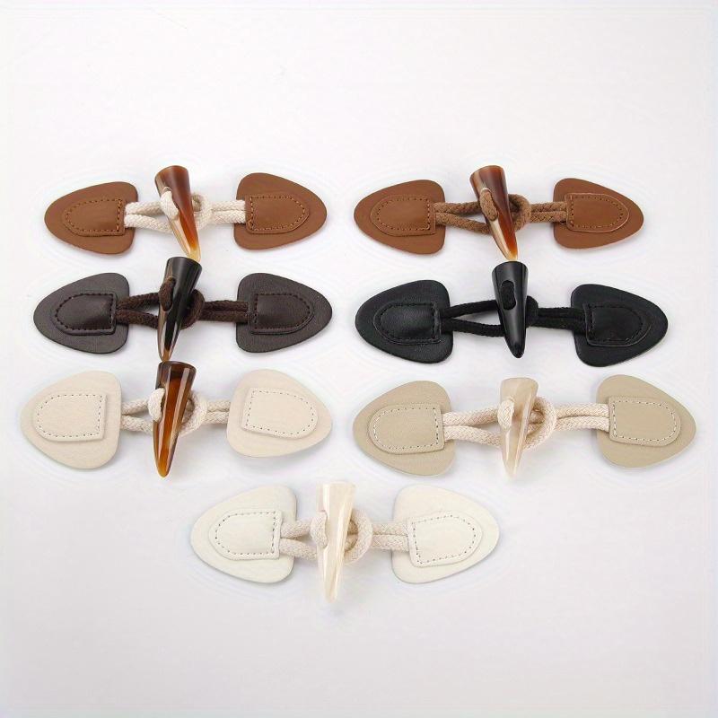 5 Pairs PU Leather Horn Buckle Toggle Button Fastener for Coat Jacket Duffle DIY Handmade Craft Sew on Clothing Sewing Decoration