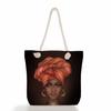 Multifunctional Black Girl Printed Thick Rope Shoulder Beach Bag Casual Large Capacity Handbag 0105
