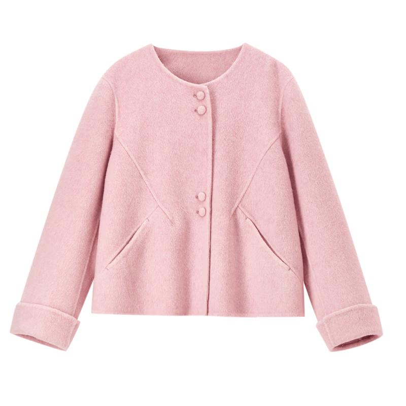 Women's Wool-Blend Round Neck Double-Button Winter Coat