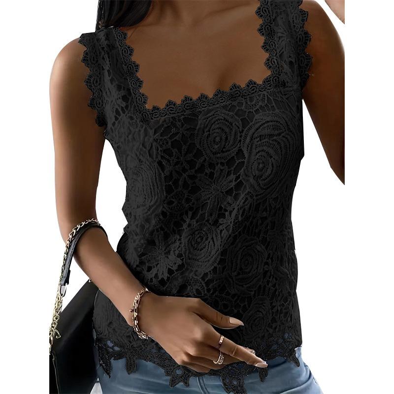 

Летняя кружевная рубашка с квадратным вырезом, женская элегантная свободная рубашка без рукавов больших размеров, женская блузка однотонного вязания крючком, офисные женские топы, модные повседневные блузки 881 XL чёрный