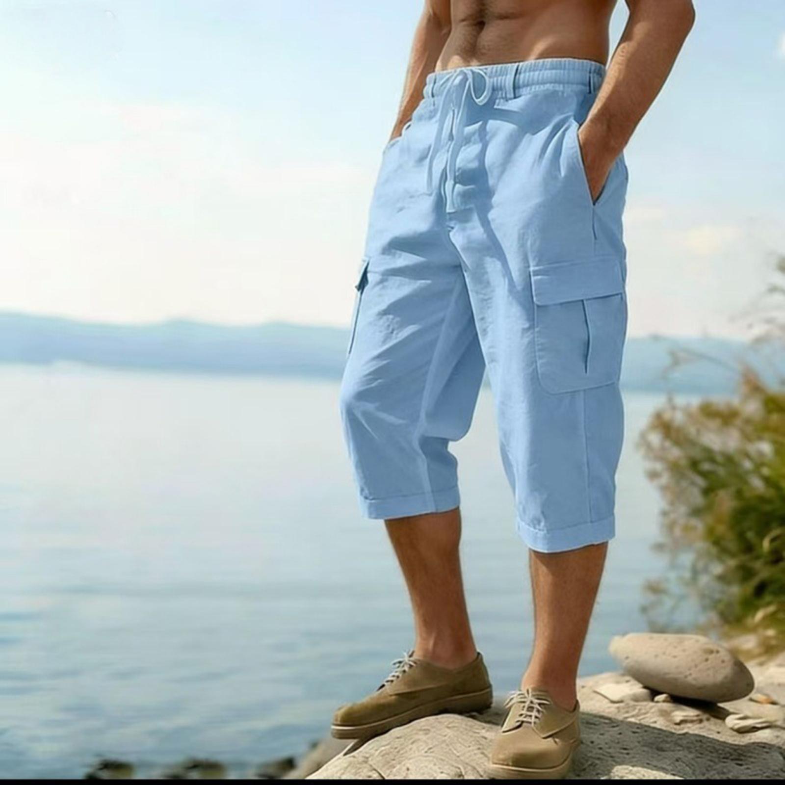Xingben Nine Casual broek voor heren van katoen en linnen in meerdere kleuren. L hemelsblauwe kleur