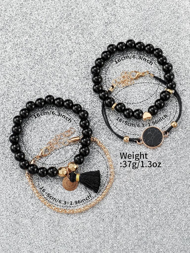 5PCS/Set Women's Watch Fashion Rhinestone Leather Band Quartz Watch Beads Bracelets Set(Without Box)