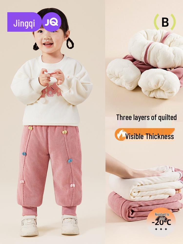Jingqi Fleecegefütterte Winterhosen für Mädchen - Warme, modische Baumwoll-Oberbekleidung