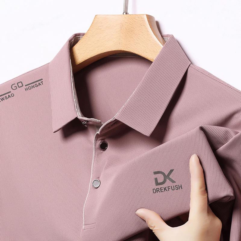 Men s Breathable Summer Short-Sleeve Polo Shirt - Business Casual Lapel, Loose Fit 3XL розовый