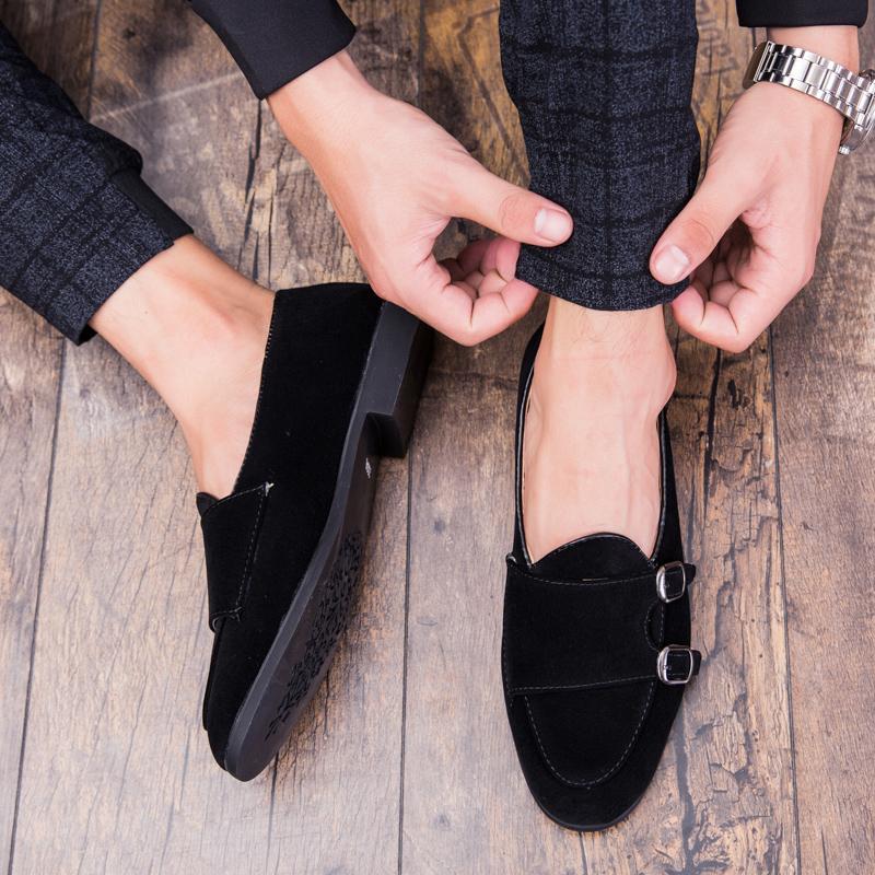 Trend Mens Suede Leather Driving Shoes Brand Designer Male Pointed Monk Strap Wedding Party Dress Formal Footwear Zapatos Hombre