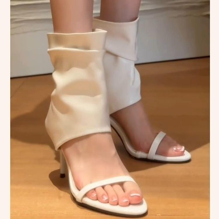 2025 Autumn New Round Head Thin Heel High Heel Temperament French Fashion Sexy Beautiful Open-toed Women's Short Cool Boots