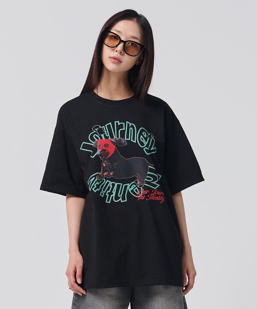 OUNDERR Mask Puppy Tee Oversized Short Sleeve T-Shirt [Black]