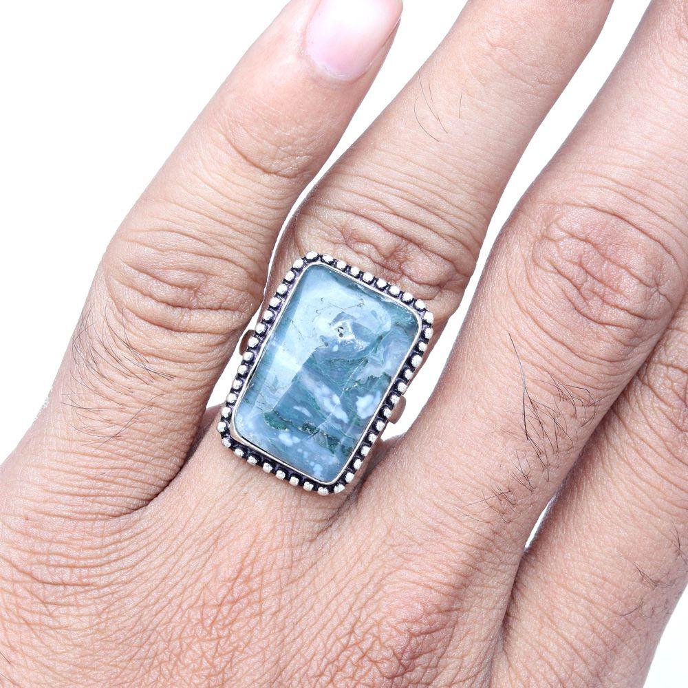 Moss Agate Gemstone Handmade Silver Jewelry  "9"