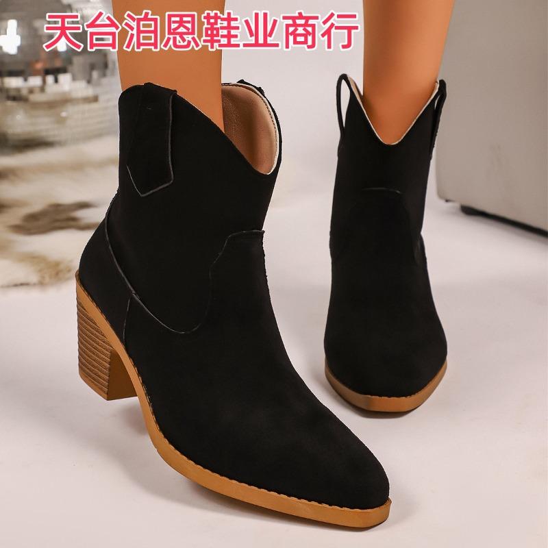 

large size fashion autumn and winter new women s short boots western cowboy round head sleeve ankle boots 35 чёрный